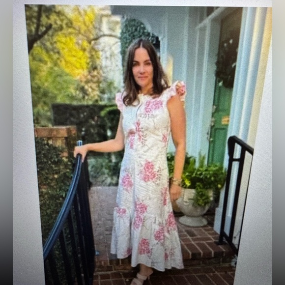 Buru Dresses & Skirts - Buru X Megan Stokes Pink Floral Ruffle Sleeve Midi Maxi Dress Size Small